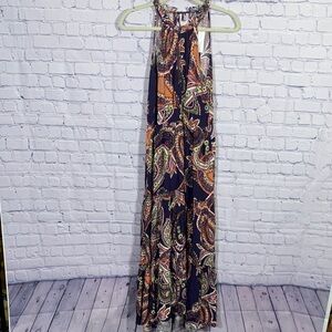 Baltic Born Soieblue Womens Paisley Print Maxi Dress Black Dark Orange Sz M NWT